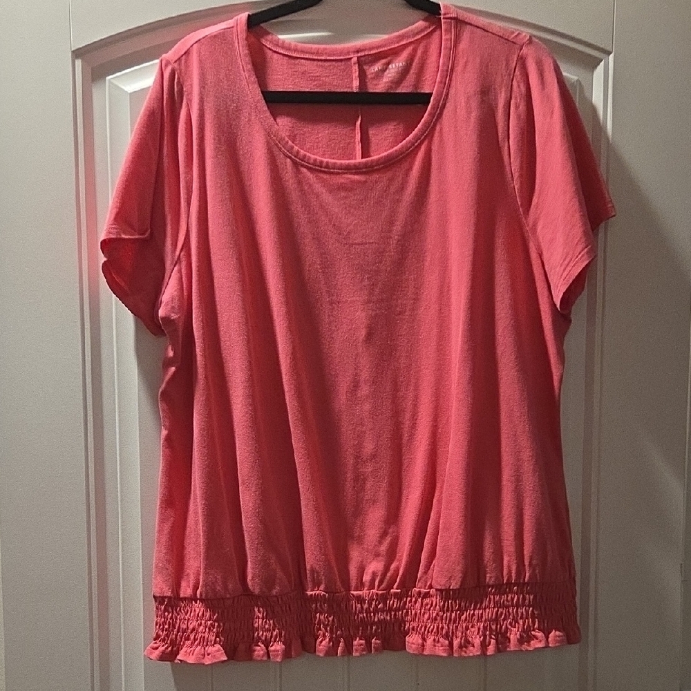 Lane Bryant Pink Ruffled Short Sleeve Blouse